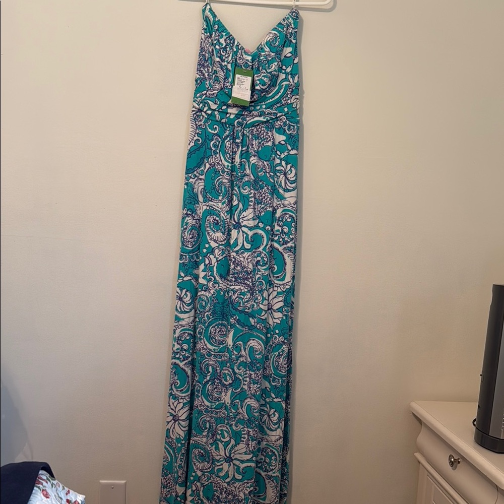 Teal and White Paisley Maxi Dress
